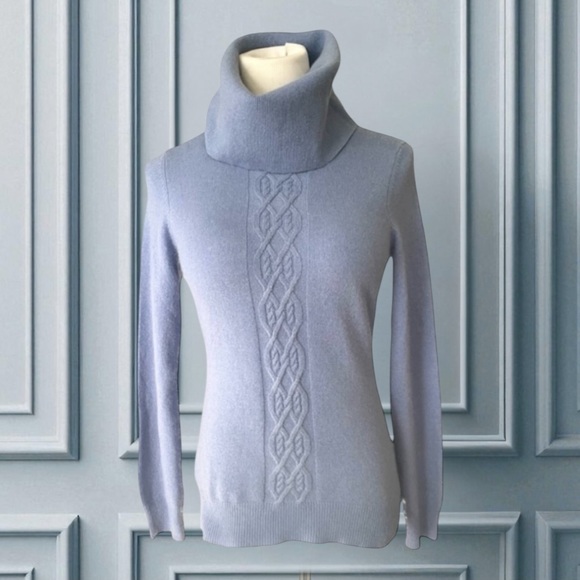 TESORI 100% CASHMERE Blue Turtleneck Sweater Size XS - Picture 1 of 11